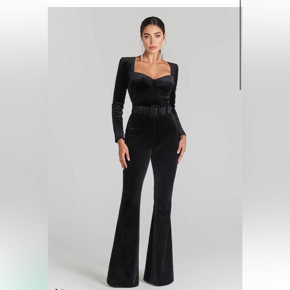 NADINE MERABI Pants - Nadine Merabi Natalia Black Velvet Jumpsuit size S/4 NWT